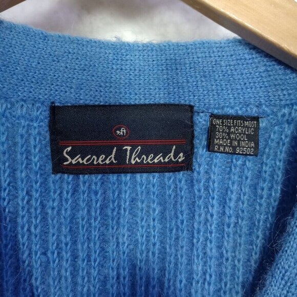 VTG Sacred Threads Women's Cable Knit Sweater Button Up Wool Blend Pockets OSFM - Picture 5 of 10